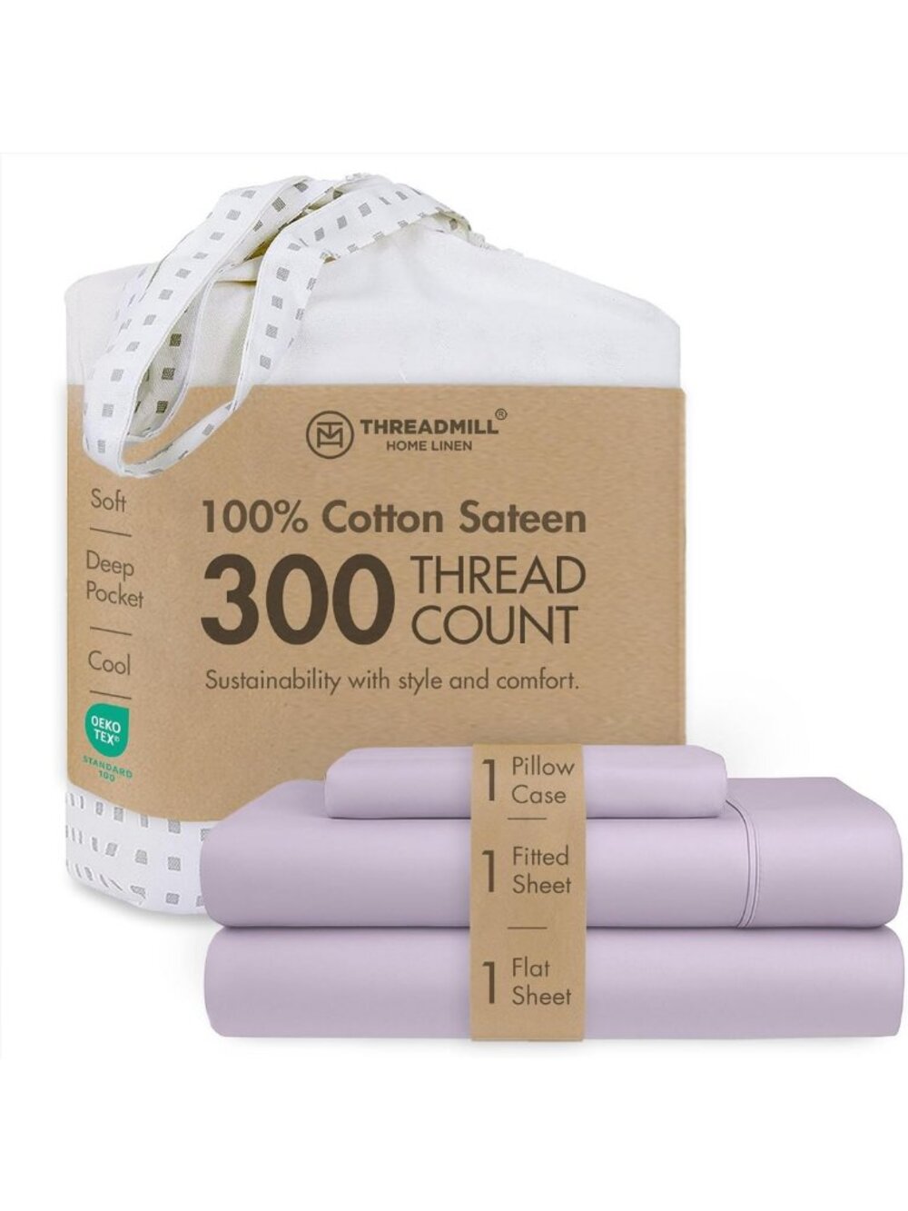 Luxurious 300 Thread Count Cotton Twin Sheet Set - Sateen Finish, Solid Lilac